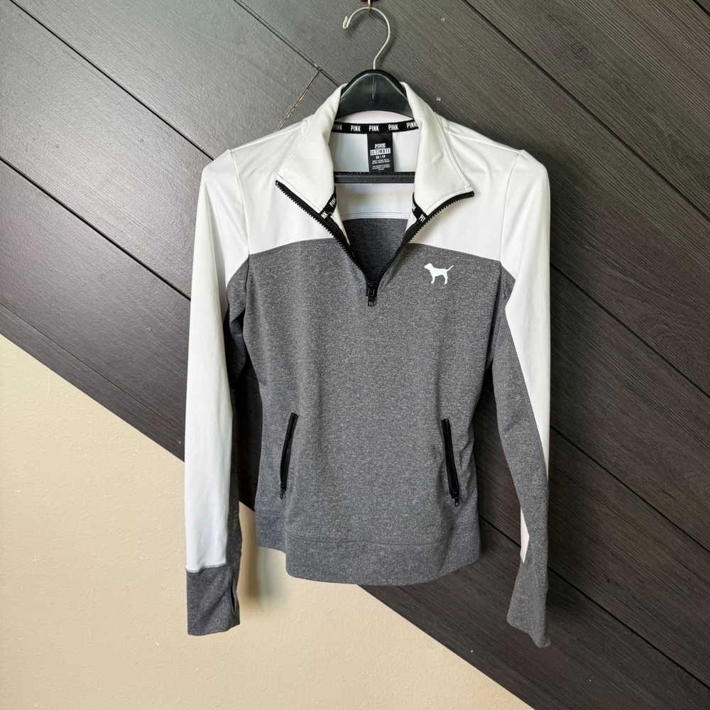PINK Victoria's Secret Ultimate Quarter Zip Active Jacket Gray White XS Women's